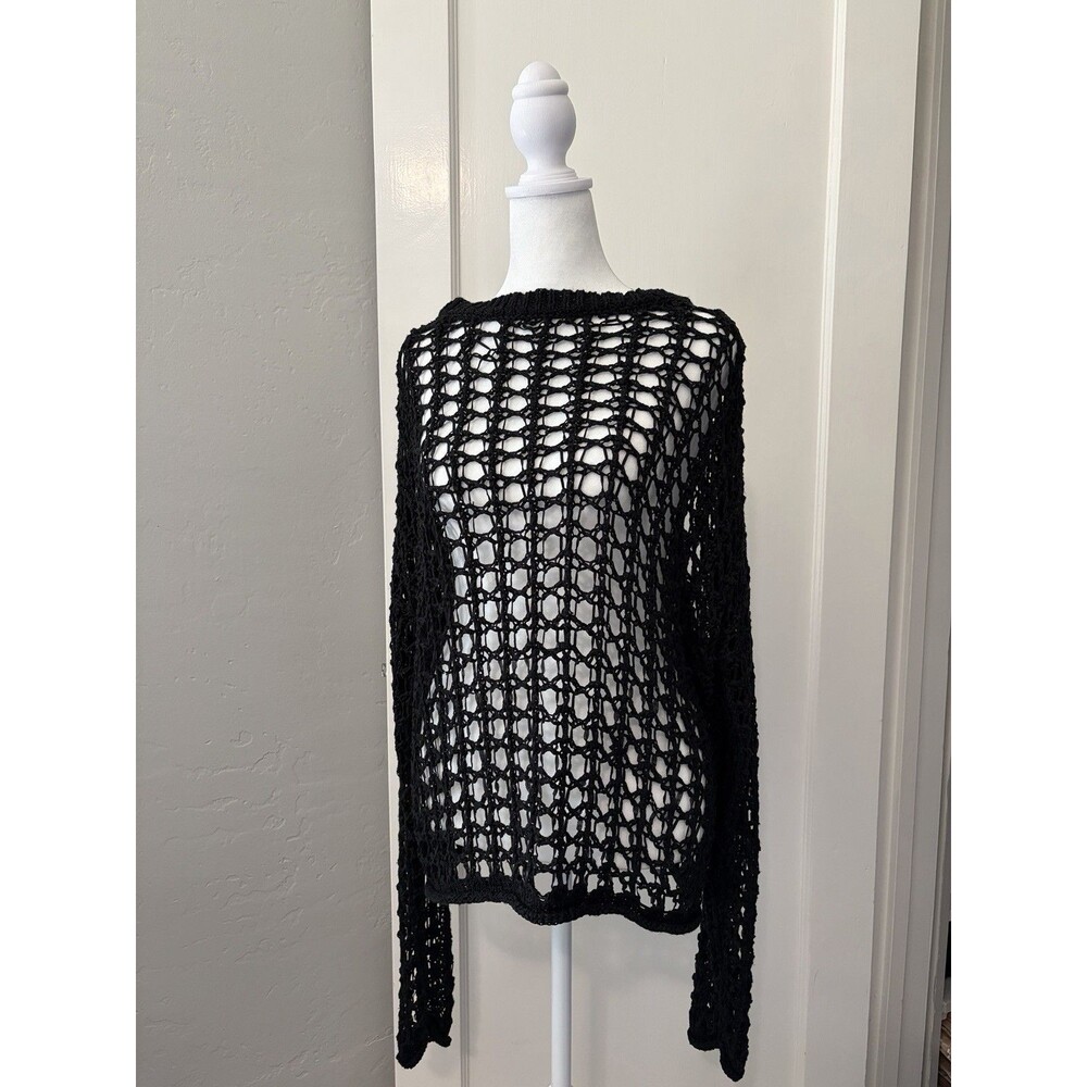 Moon River Black Crochet Knit Sweater Top Cover Up Sheer Mesh Boho Beach Small